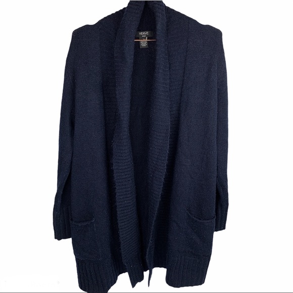 Verve Ami Sweaters - Verve Ami Open Front Pocket Cardigan Navy